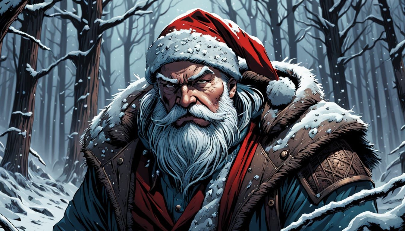 Sinister Santa Claus in Dark, Muted Comic Book Realism