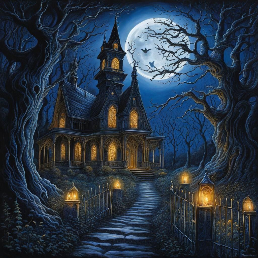 High Gothic Graveyard Spirits in Tim Burton Style