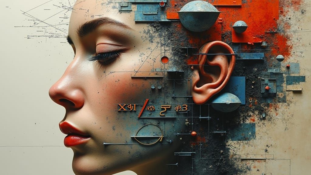 Surreal 3D Portrait Collage with Math Elements