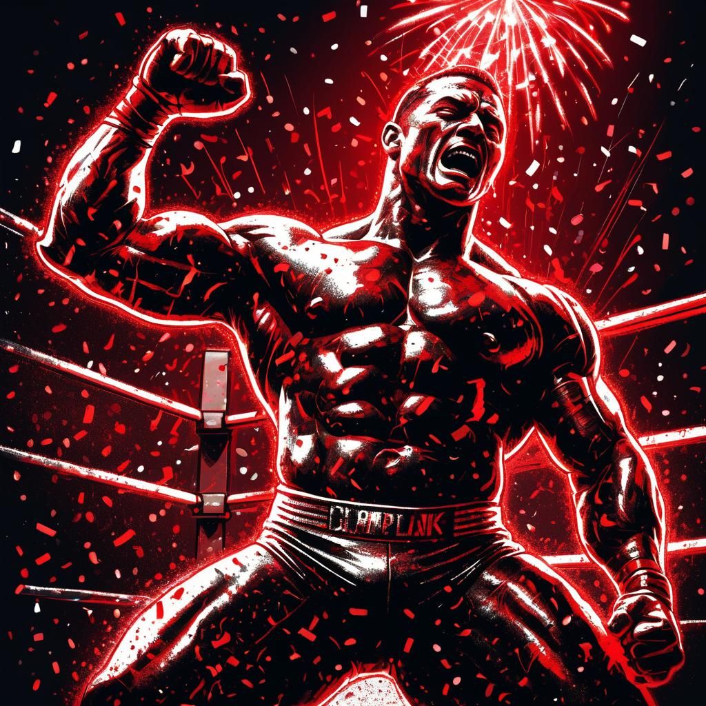 Red Monochrome Champion Wrestler in Spotlight