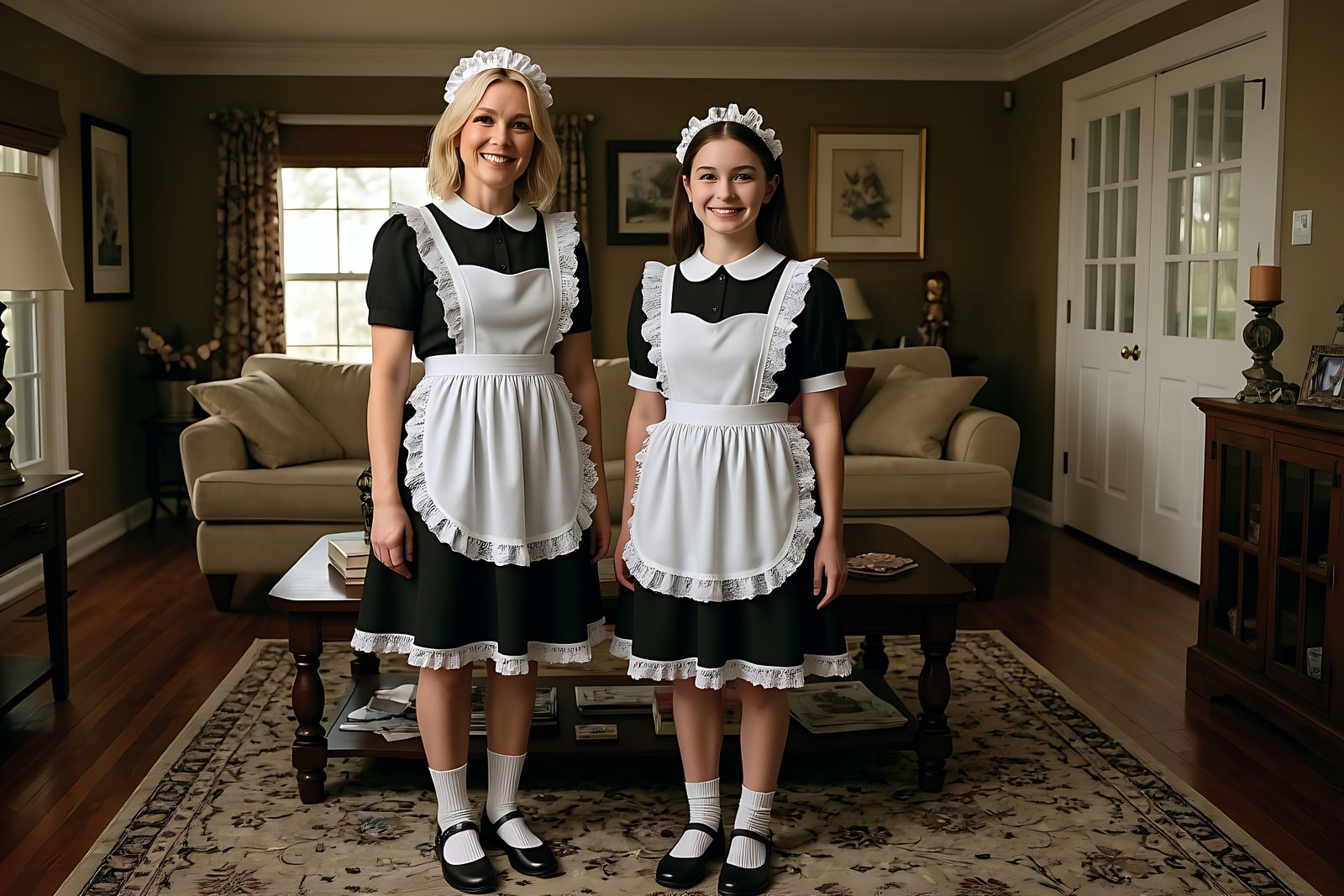 Cinematic Film Still of Maids in Living Room