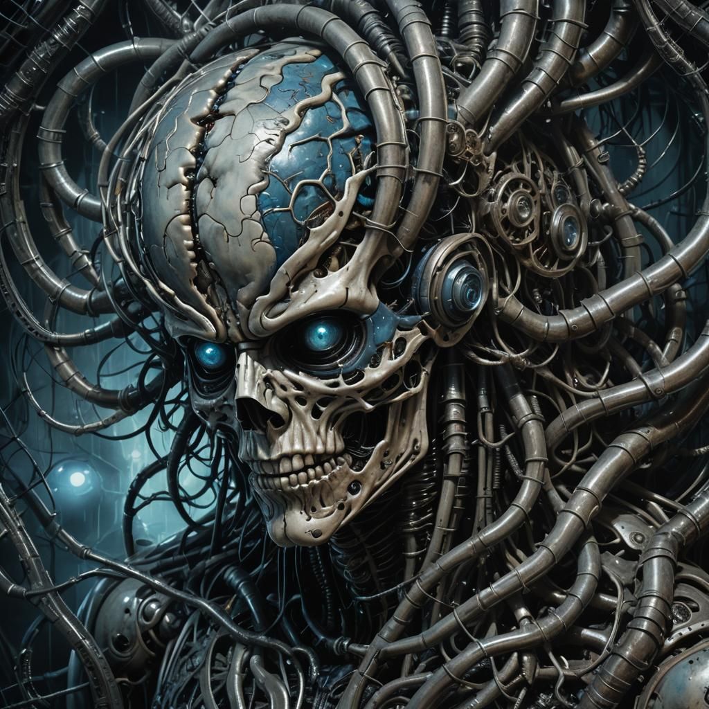 Organic Horror Brain in a Dark, Gothic World, Oil Painting S...