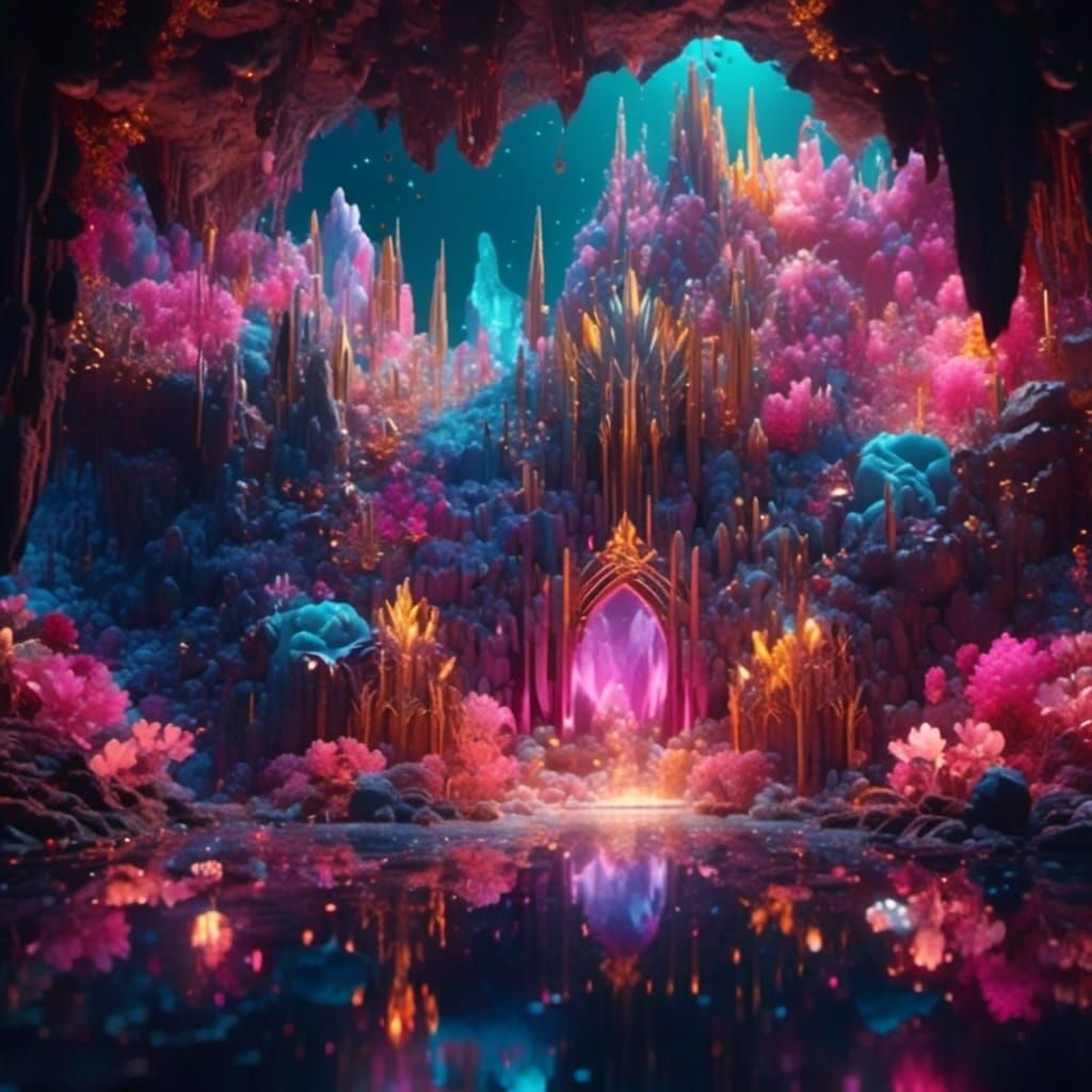 Glowing Crystal Cave Embedded in Gold