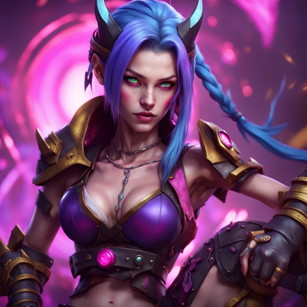Jinx in Leather Armor: Dark Fantasy Digital Art