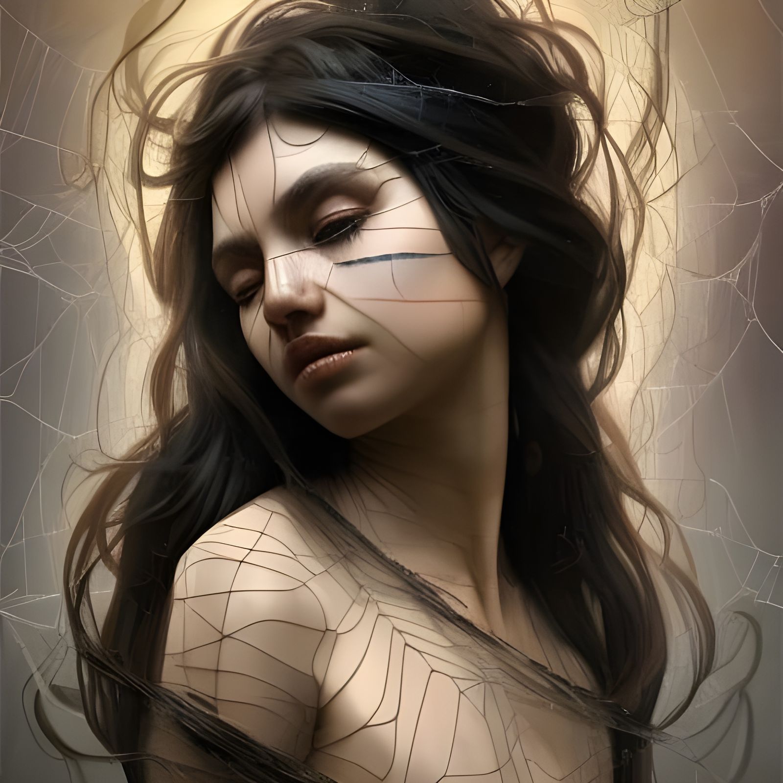 Spider Goddess Portrait in Art Nouveau Style