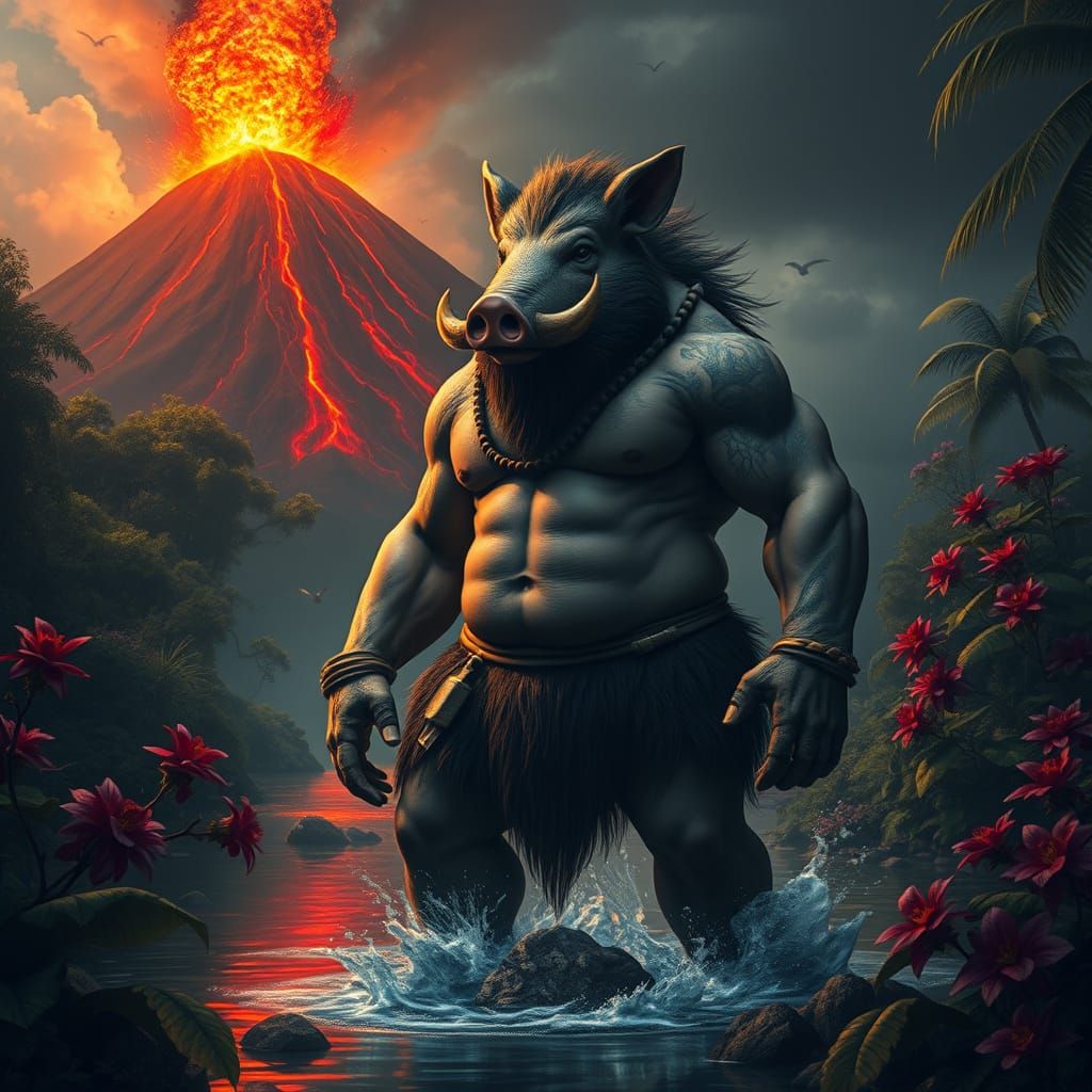 Mythical Man-Boar Kamapua'a Stands Strong in Lush Hawaiian L...