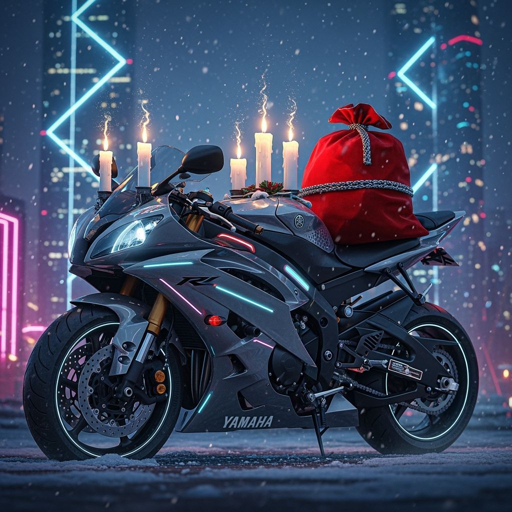 Futuristic Yamaha R6 with Candles and Gift Sack