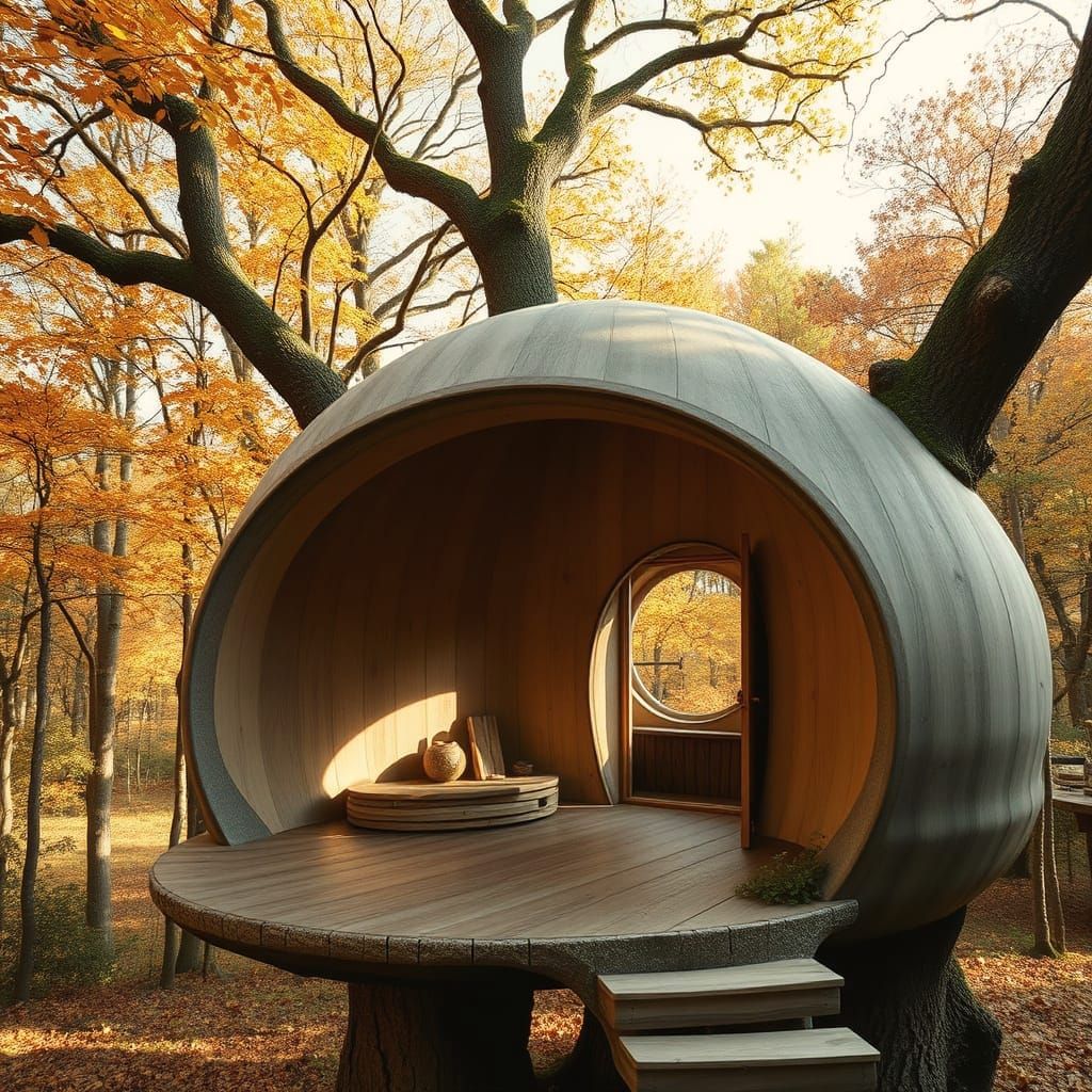 Surreal Wabi-Sabi Treehouse with Soft Light