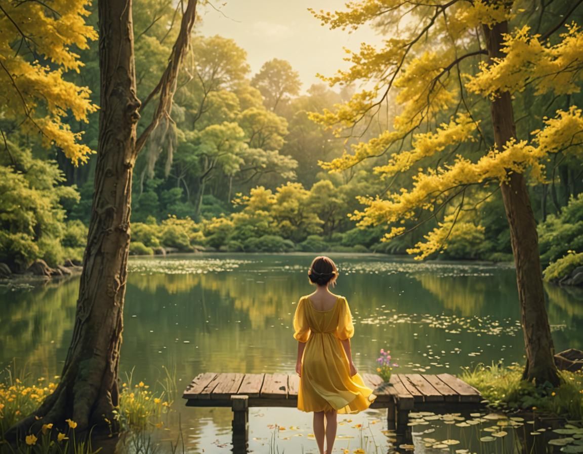 Woman in Yellow Dress by Tranquil Lake