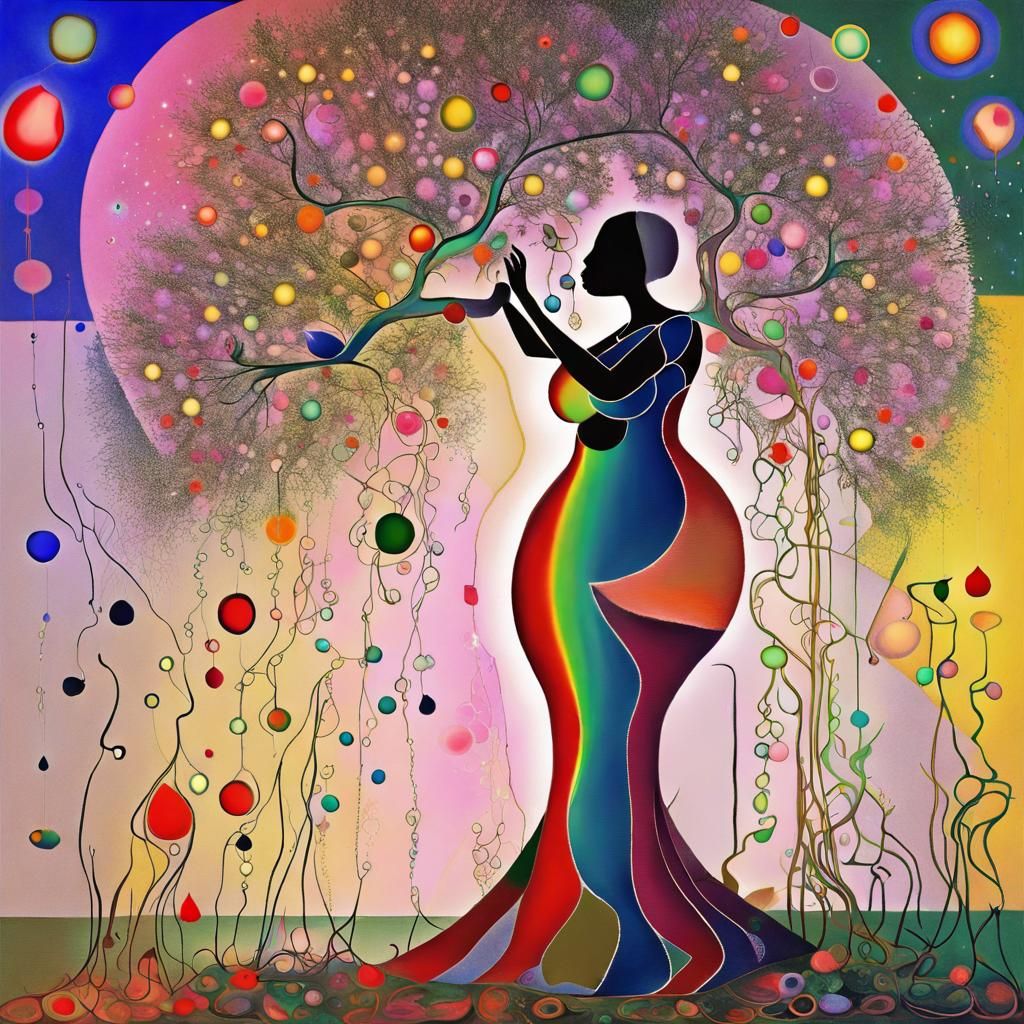 Surreal Pregnant Women Under Tree of Life