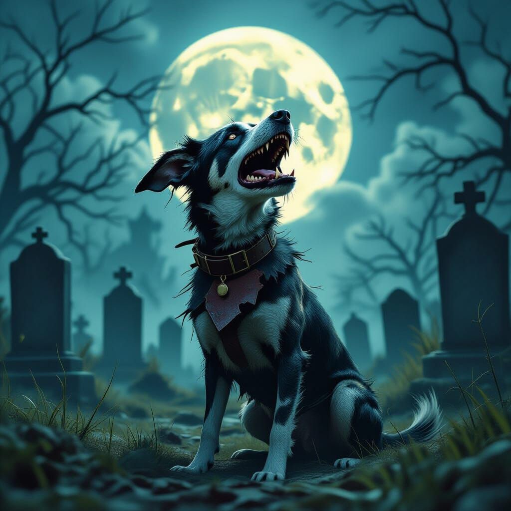 Gothic Horror: Undead Dog Howling at the Moon