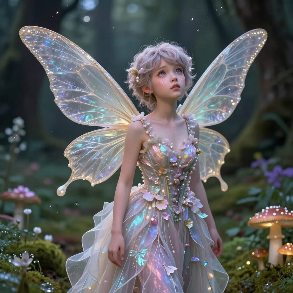Enchanting Fairy in Moonlit Woodland Clearing