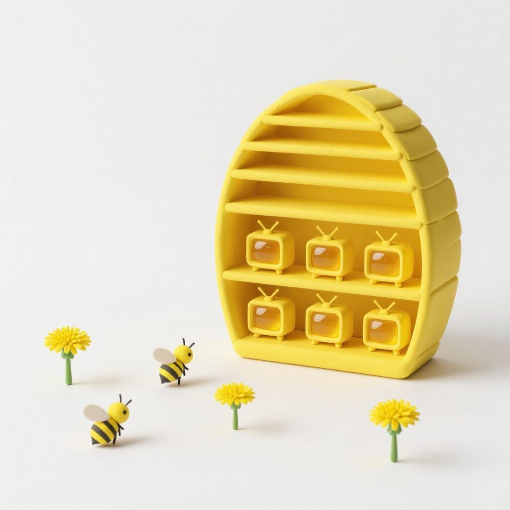 Yellow World of Bees and Dandelions in Minimalist Style