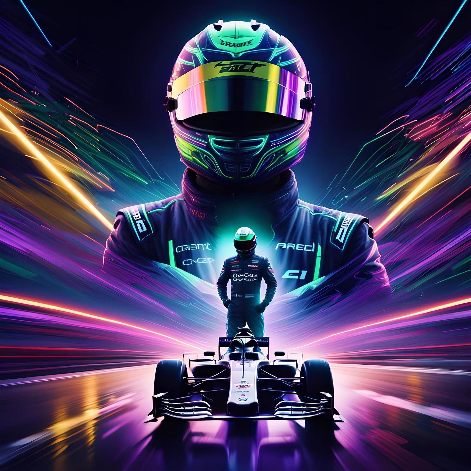 Futuristic Formula 1 Racer Silhouette at Night