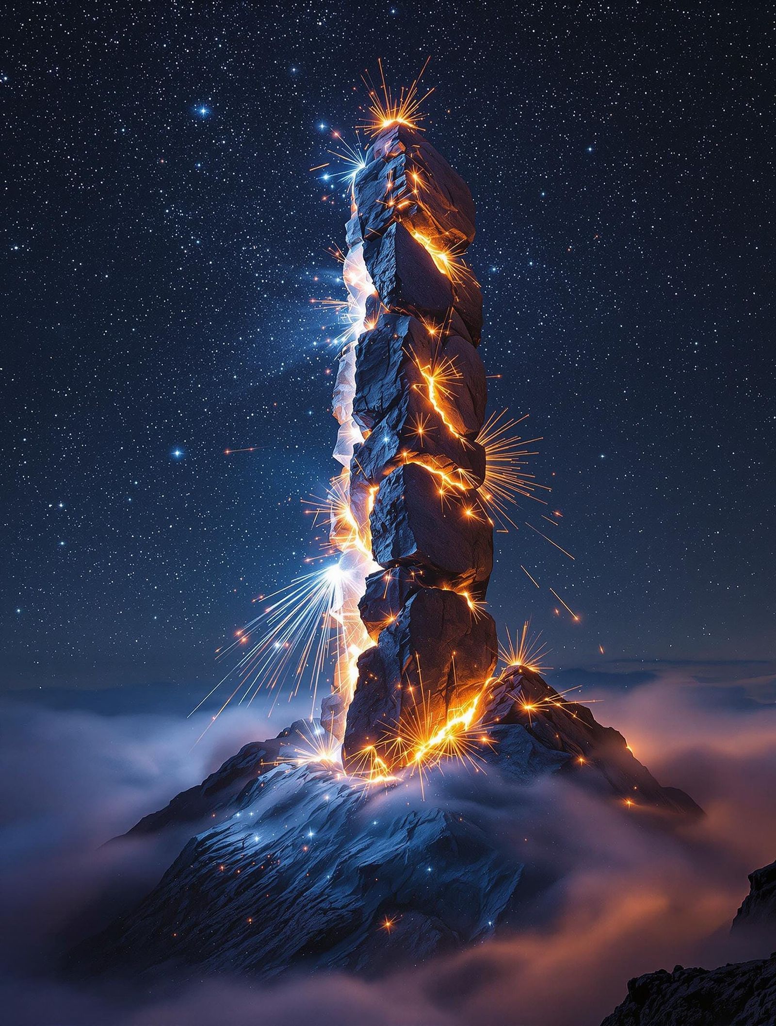 Exploded Megalithic Stone Under Starry Sky
