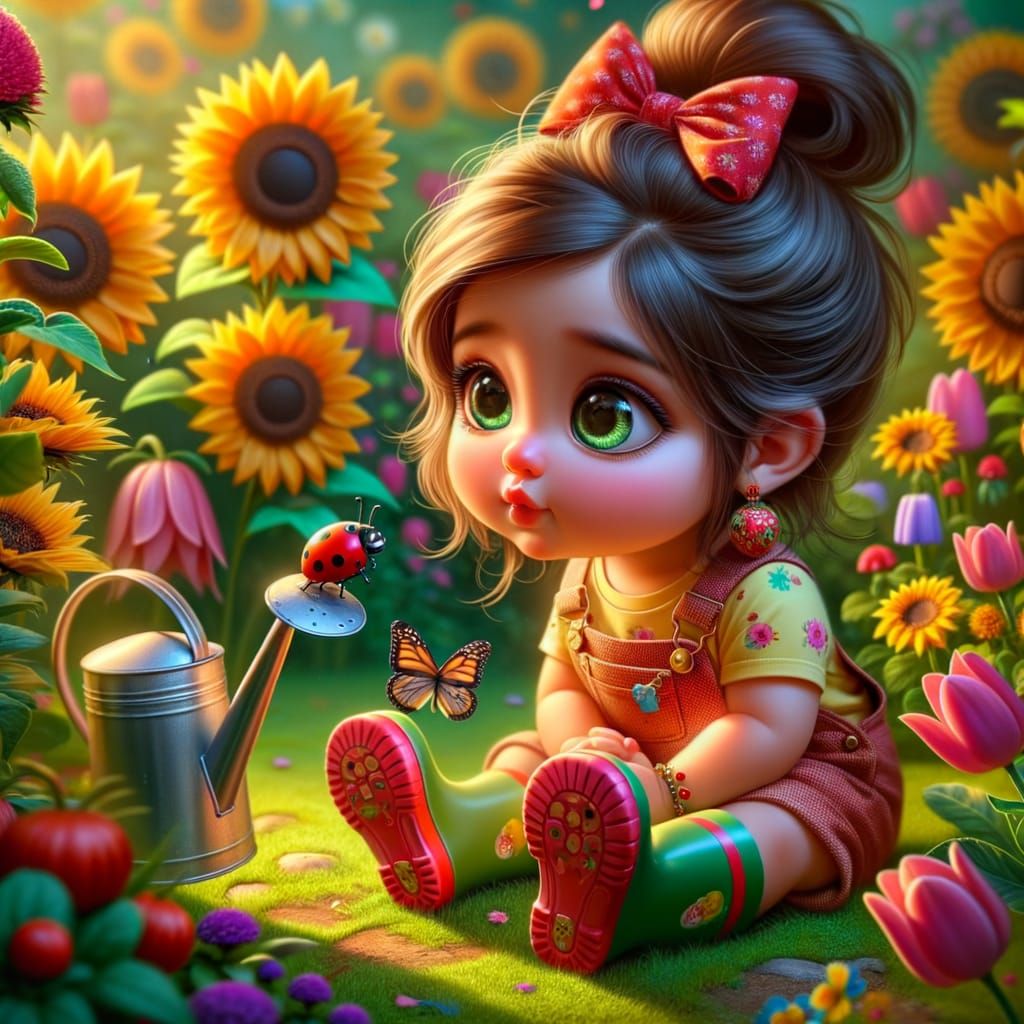 South Asian Baby Girl in Enchanted Garden, Pixar Animation S...