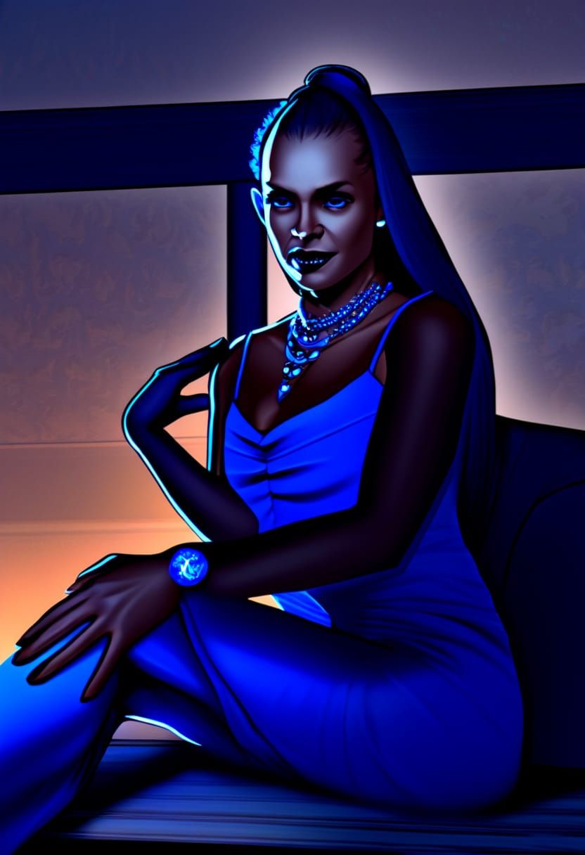 Vampire in Blue Dress: Fantasy Concept Art