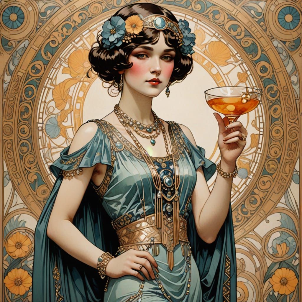 Flapper Goddess in Golden Age Opulence