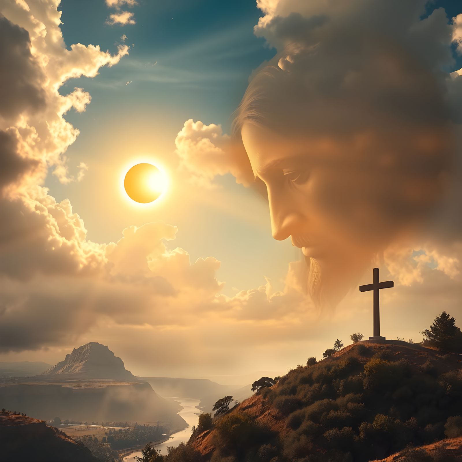 Luke 23:45-46 

"And the sun was darkened, and the veil of t...