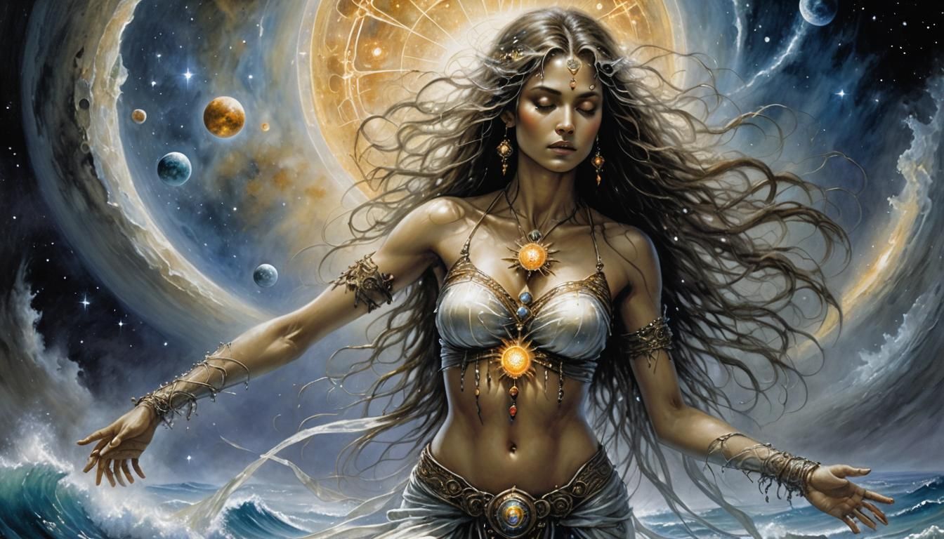 Woman as Mystical Mystery in Dramatic Oil Painting