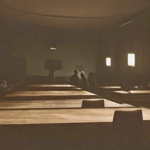 Tense Jury Deliberation in a Dimly Lit Room