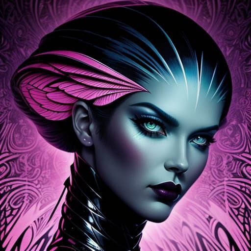 Pink Dinosaur Calligraphy in Retro-Futuristic Art Deco