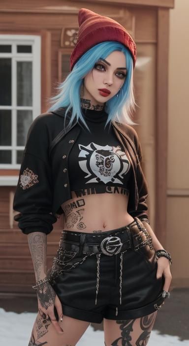 Punk Woman with Piercings in Streetwear