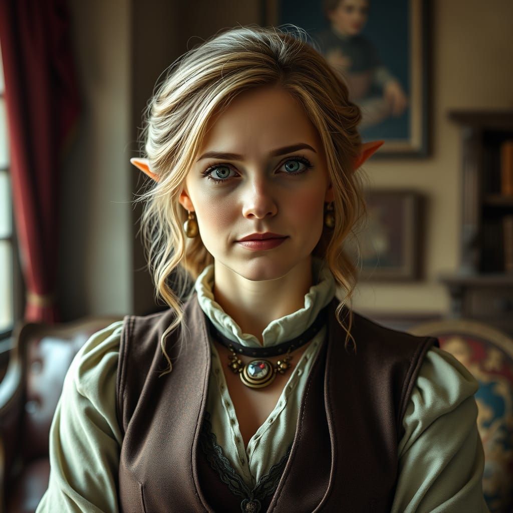 Elegant Medieval Halfling Politician in Study