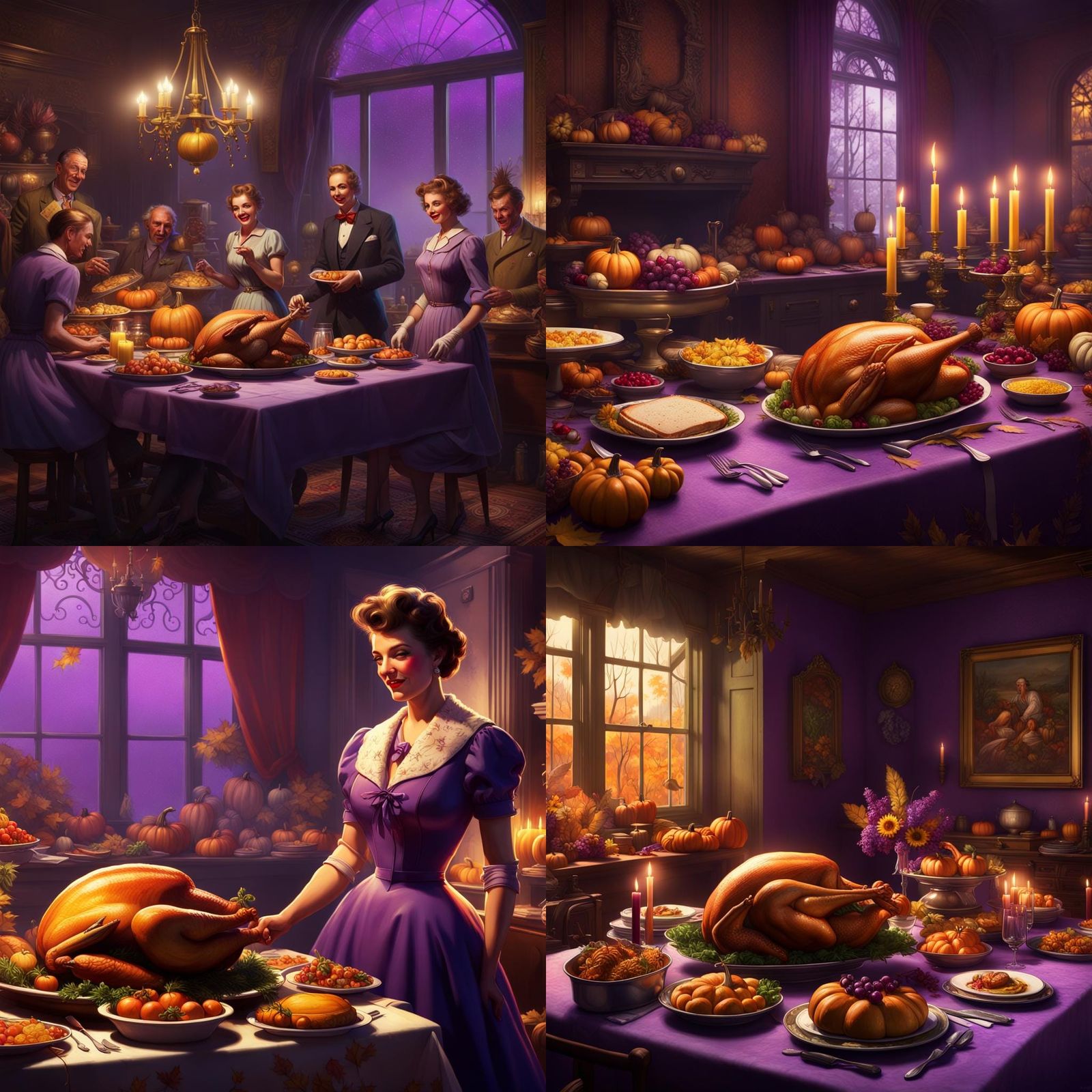 1950s Thanksgiving in Dark Fantasy Style