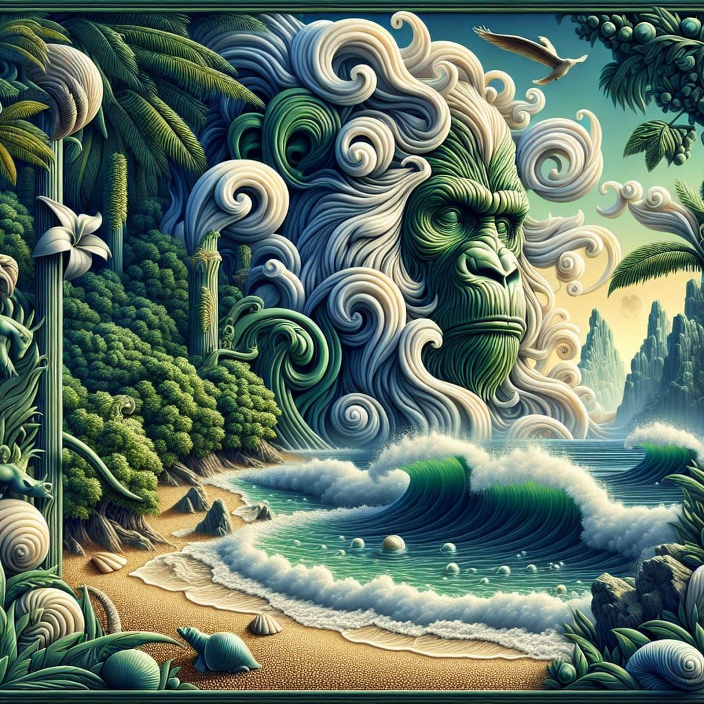 Surreal Jungle Guardian in Art Nouveau Style