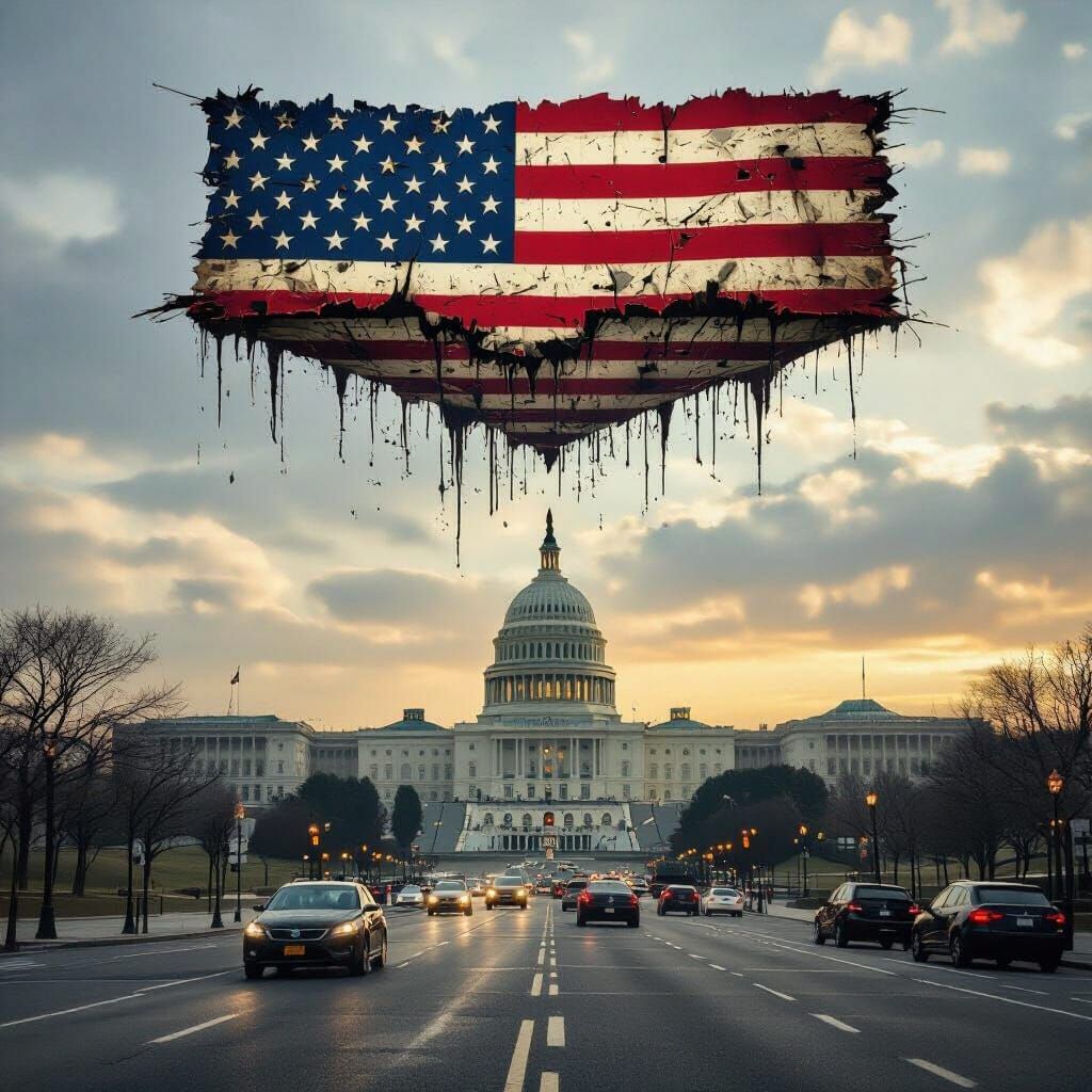 Dystopian Upside Down American Flag