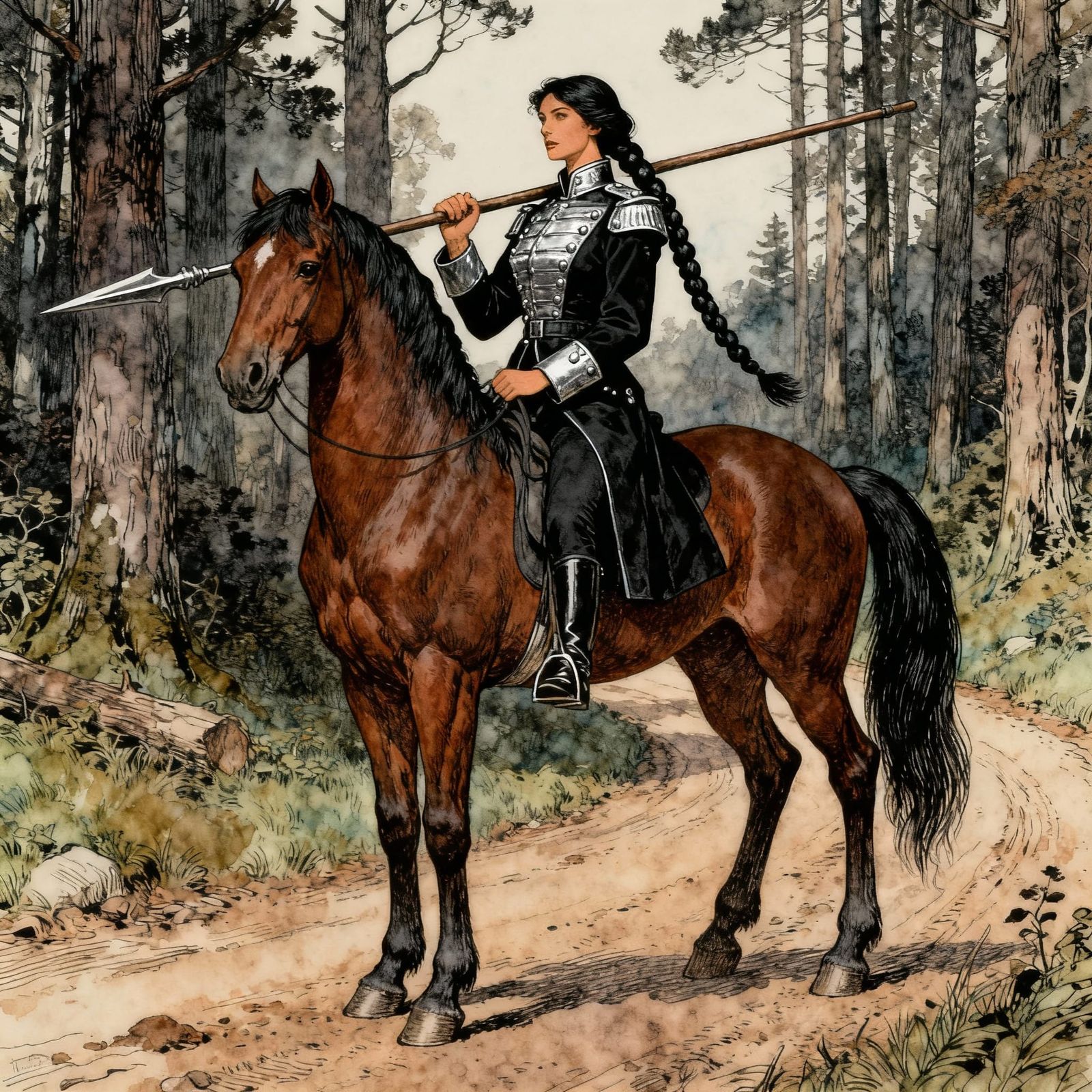 Centaur Warrior in Forest, Pen and Ink Style