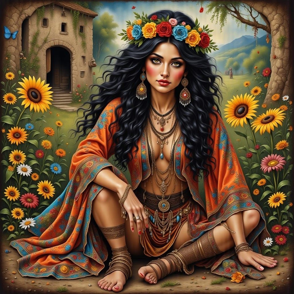 Beautiful Gypsy Woman With Elegant Legs