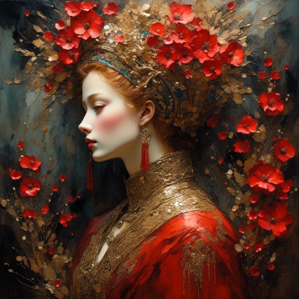 Cardinal in Fall Forestscape as Impasto Painting