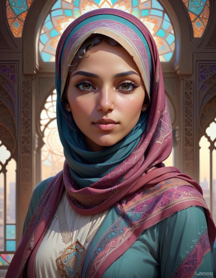 Islamic Art Nouveau Portrait of Muslim Woman