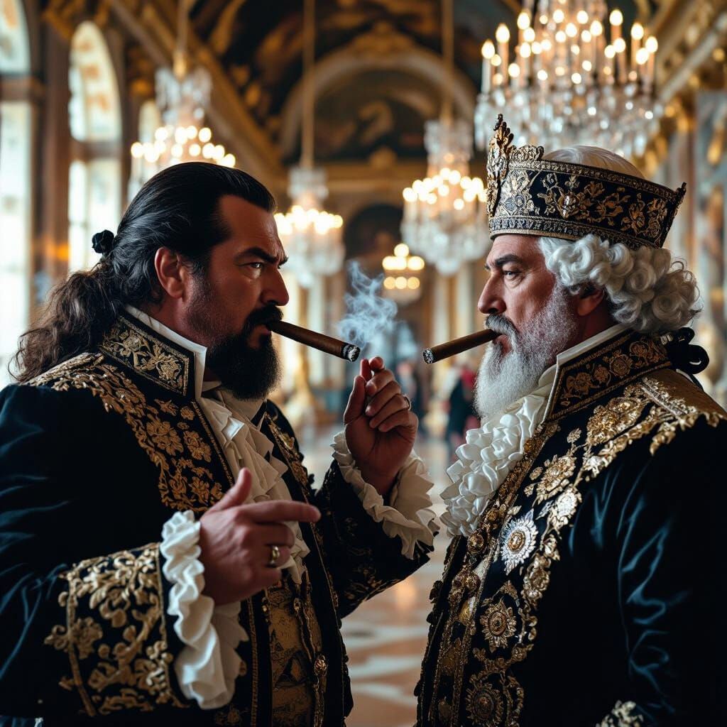 Steven Seagal in Baroque Attire Meets King in Hall of Mirror...