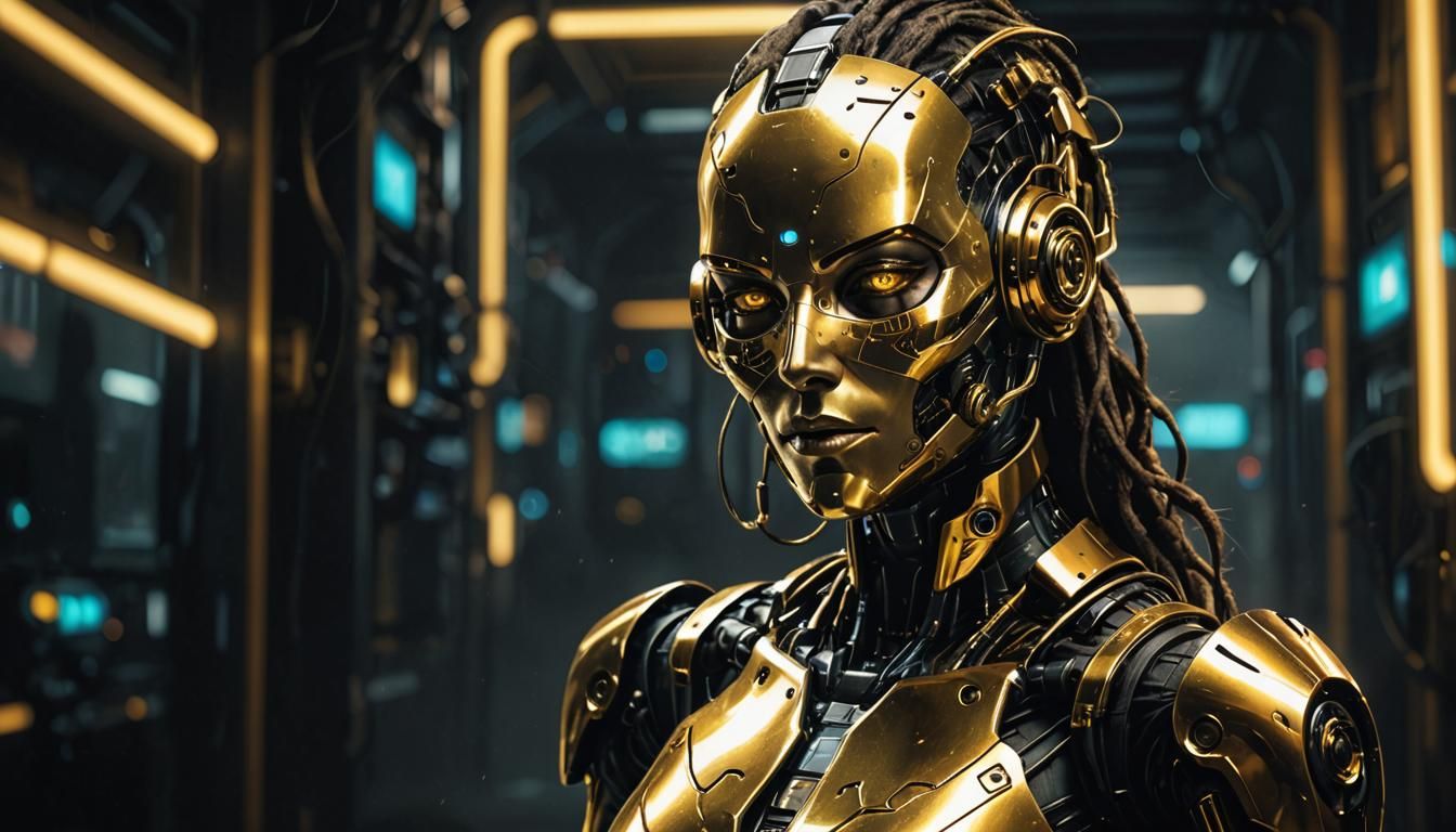 Cyberpunk Portrait: Dr. Adrianna Anderson in Gold Mask