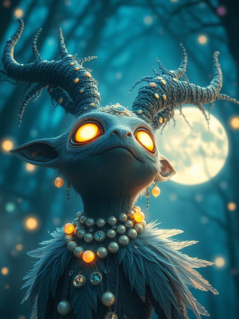 Ethereal Creature with Glowing Eyes in Fantasy Forest