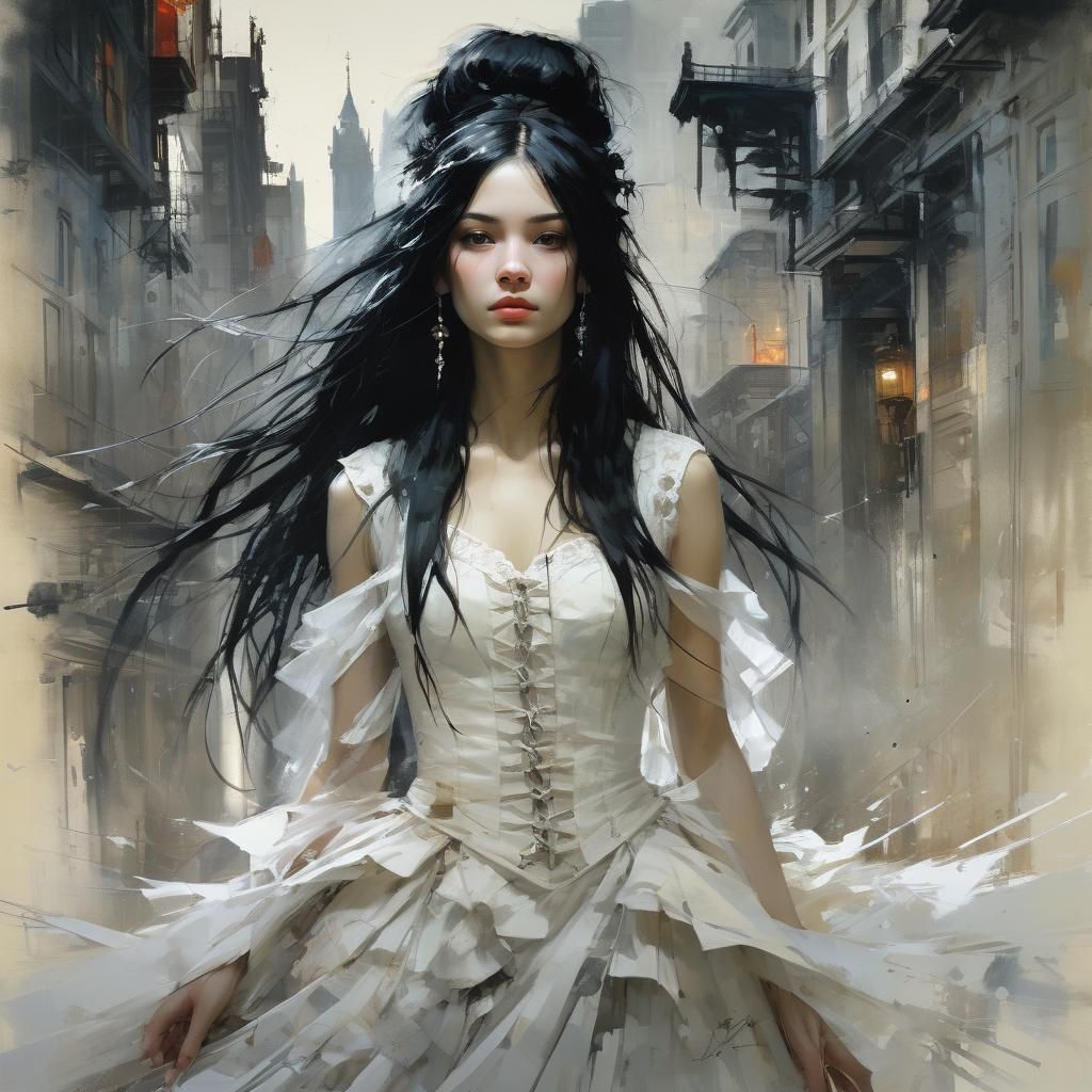 Victorian Woman in Mixed Media Style