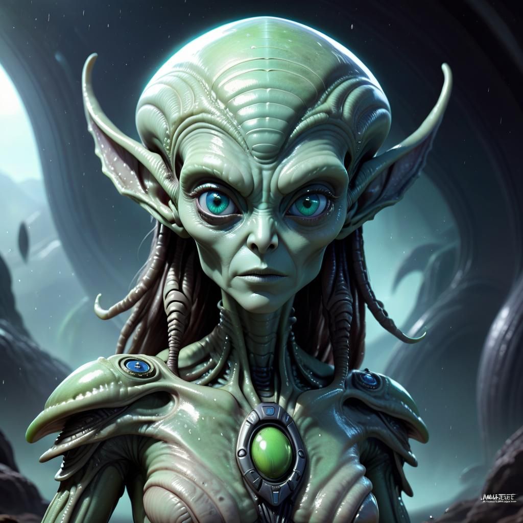 Cartoon Alien Female Chief with Realistic Eyes