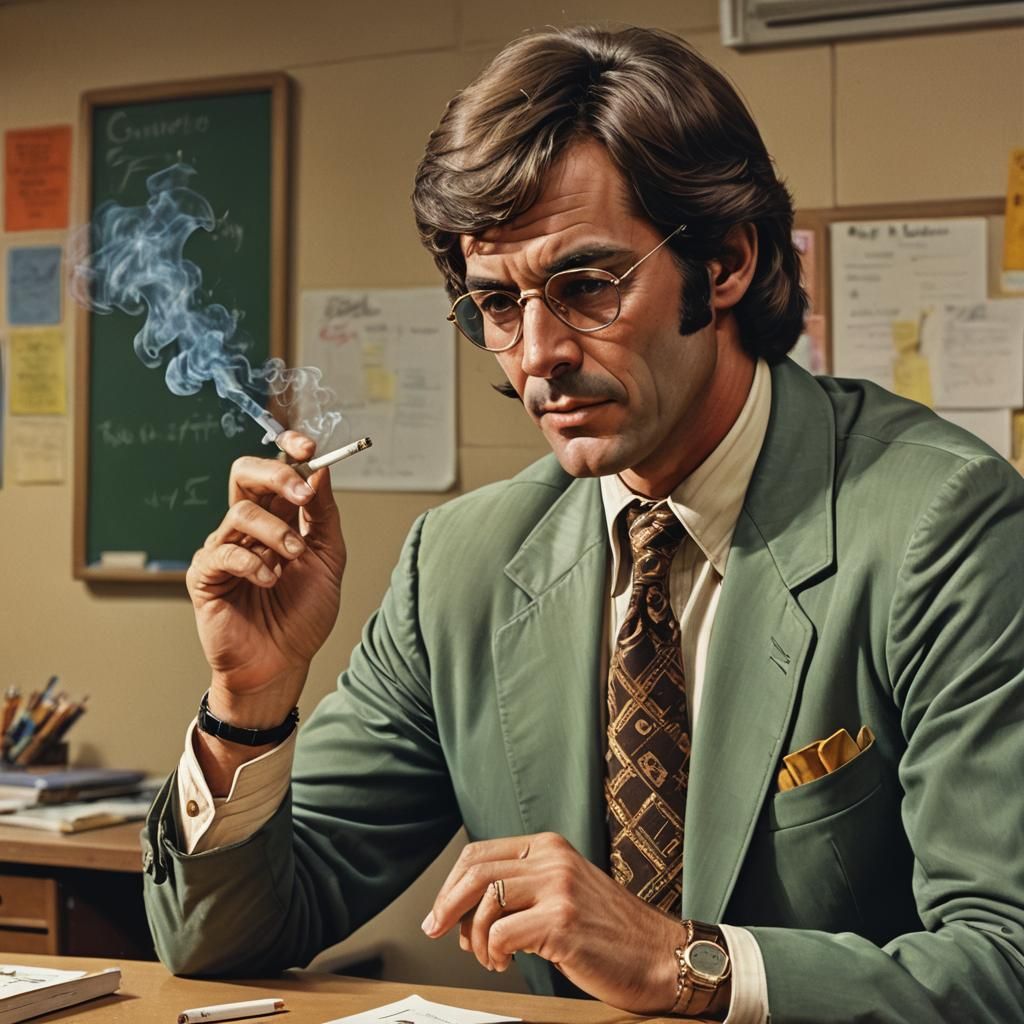 1970s High School Teacher in Hyperrealistic Style