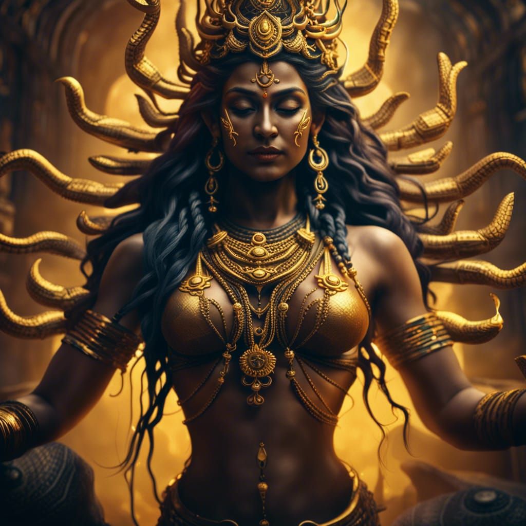 Golden Shiva Goddess in Temple: Fantasy Art