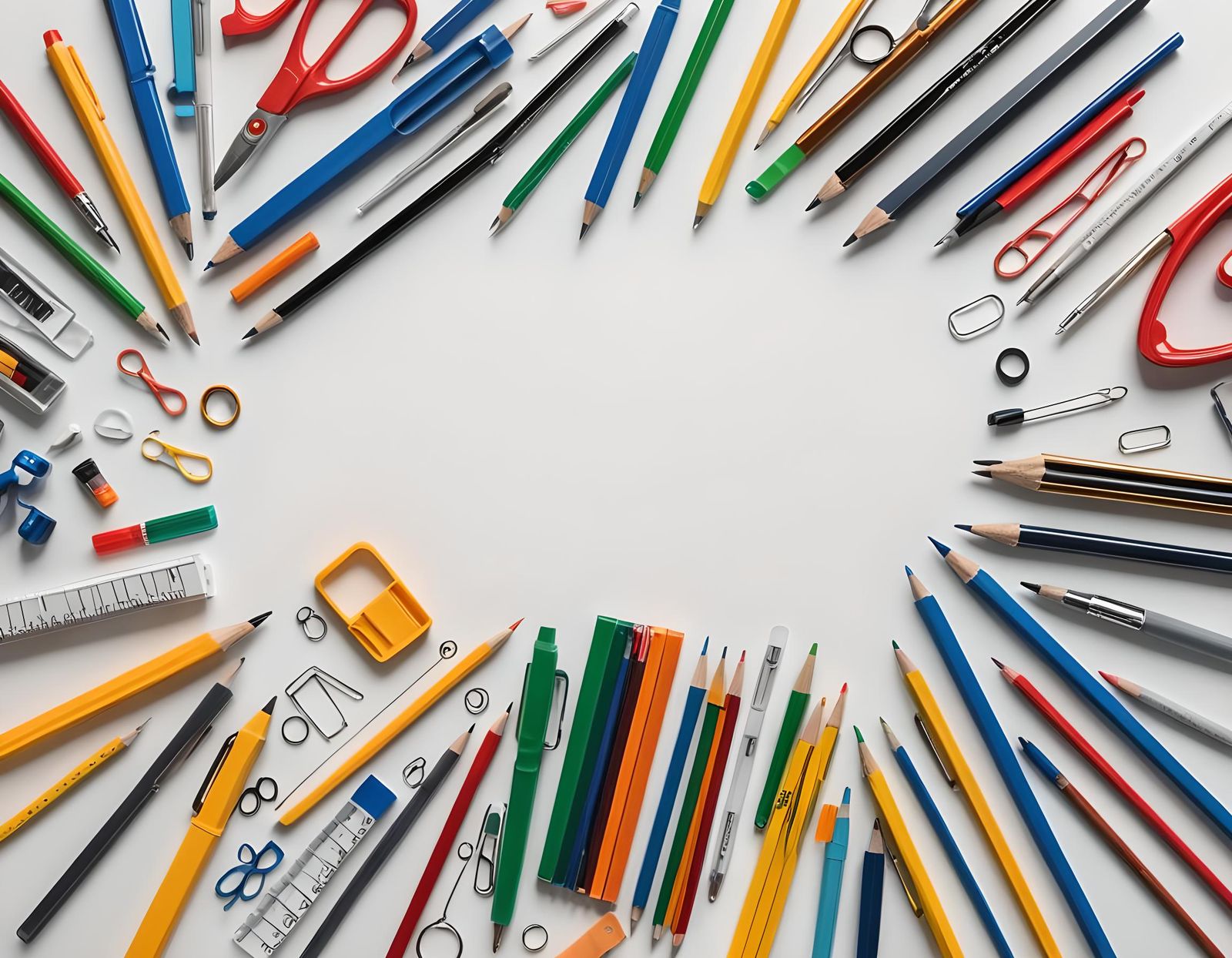 School and Office Supplies on White Background