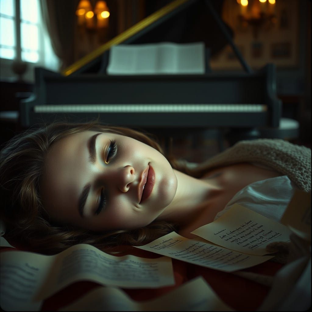 Young Woman Lost in Melancholic Dreams