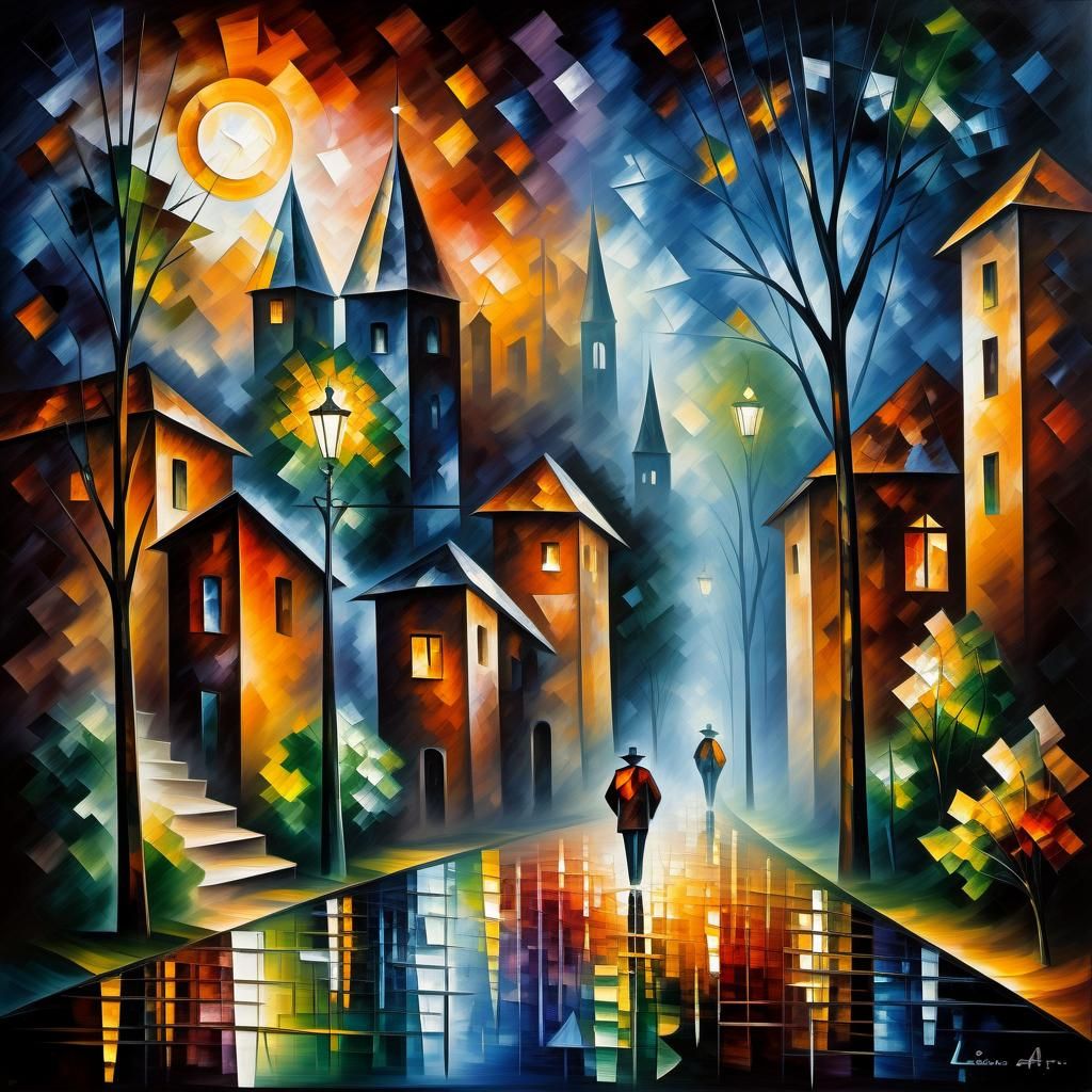 Dark Cubist Scene with Crystalline Geometric Shapes