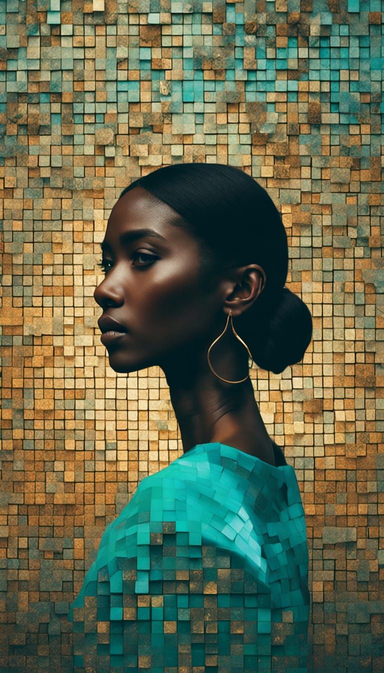 Surreal Portrait of Woman with Turquoise Tiles