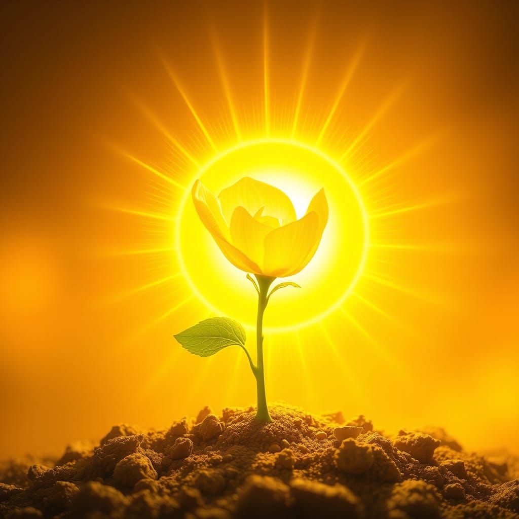 Surreal Solar Seedling Blooms in Golden Light
