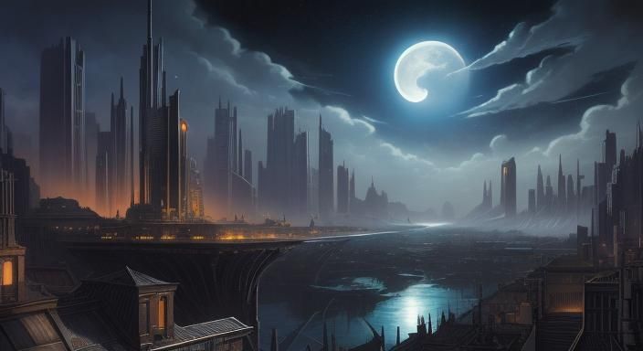 Shaded Metropolis in Moonlit Elegance