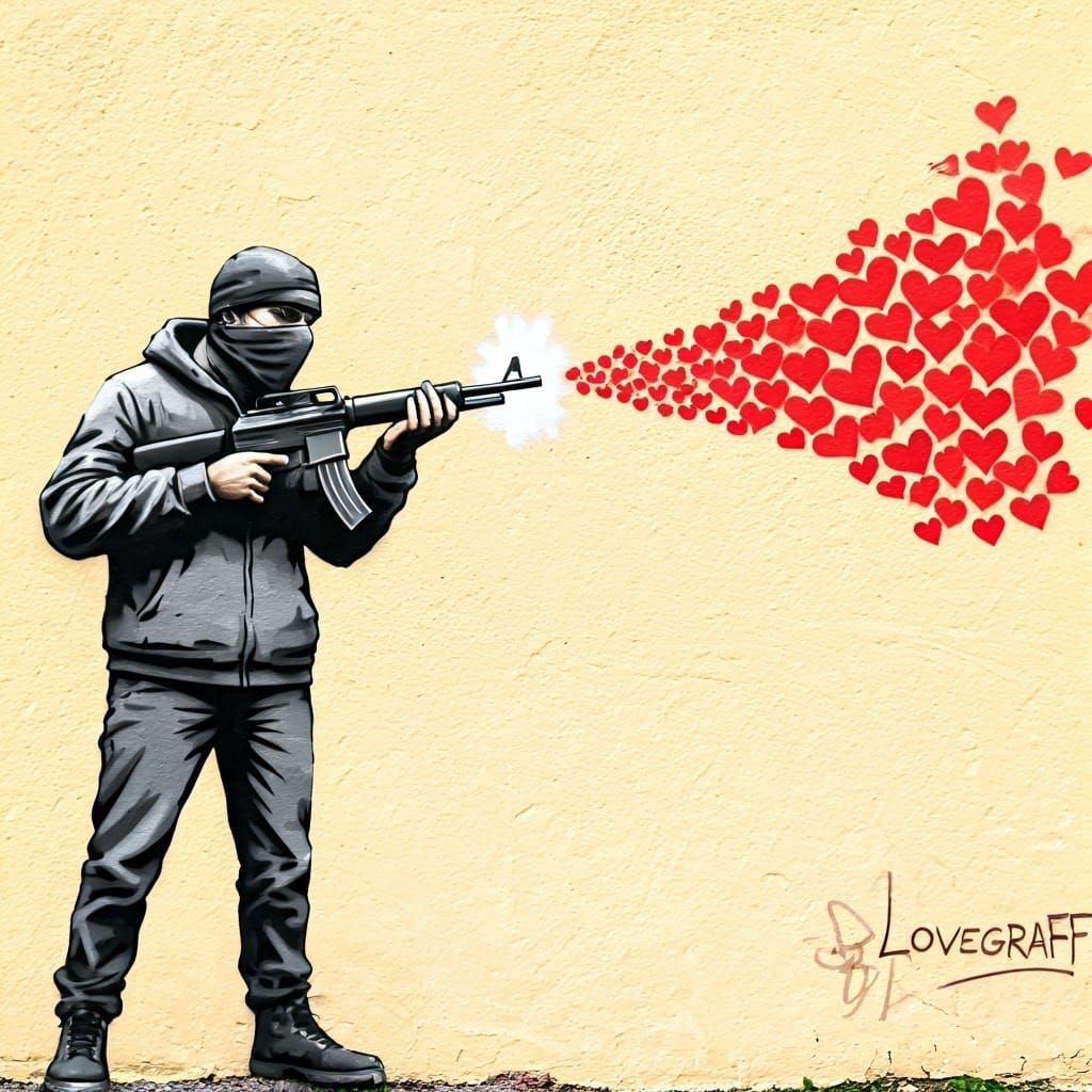 Banksy-Style Graffiti Art: Machine Gun of Love