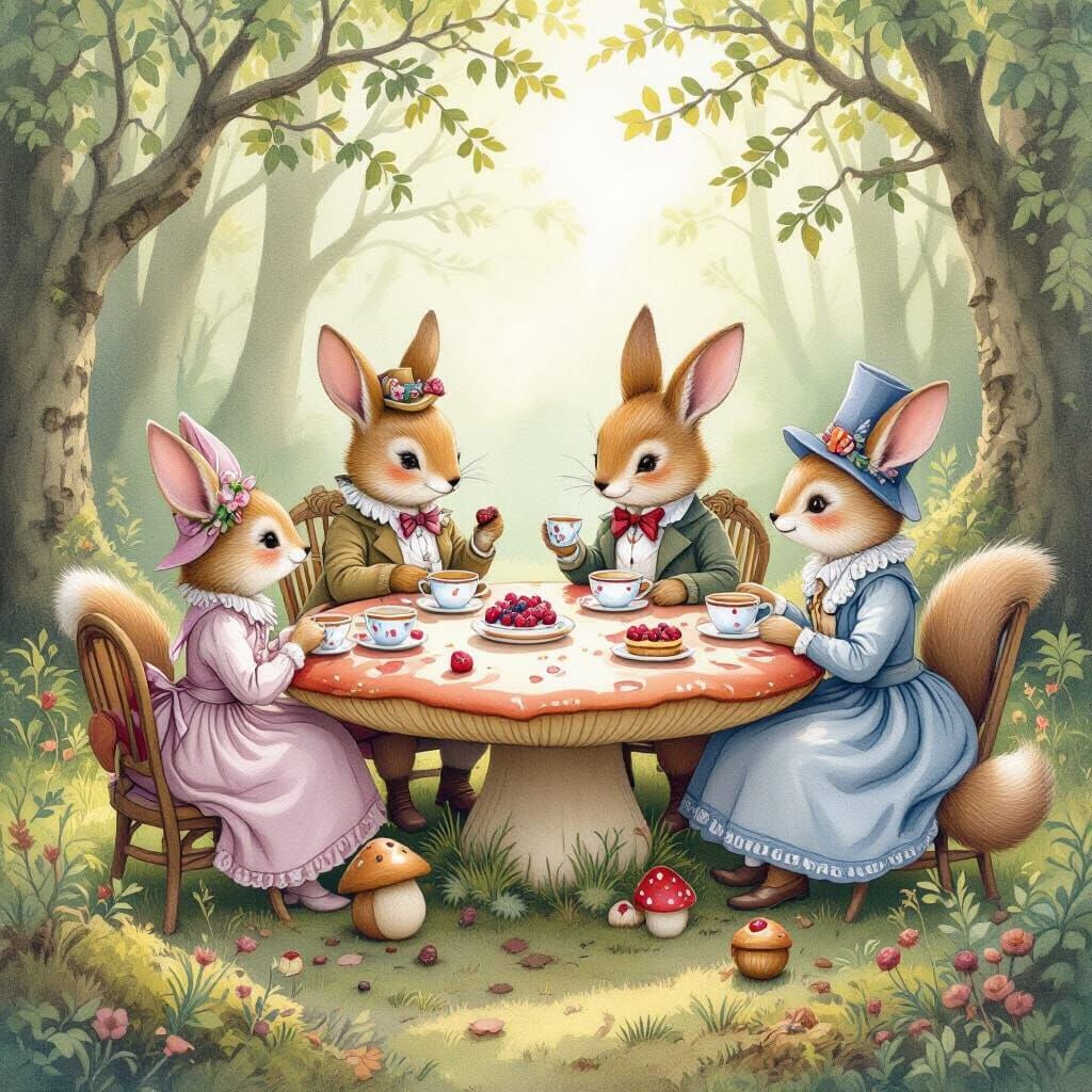 Victorian Animals' Tea Party in Enchanted Forest